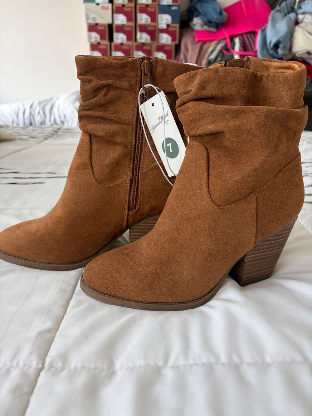 Universal Thread Tan Suede Slouch Ankle Boots